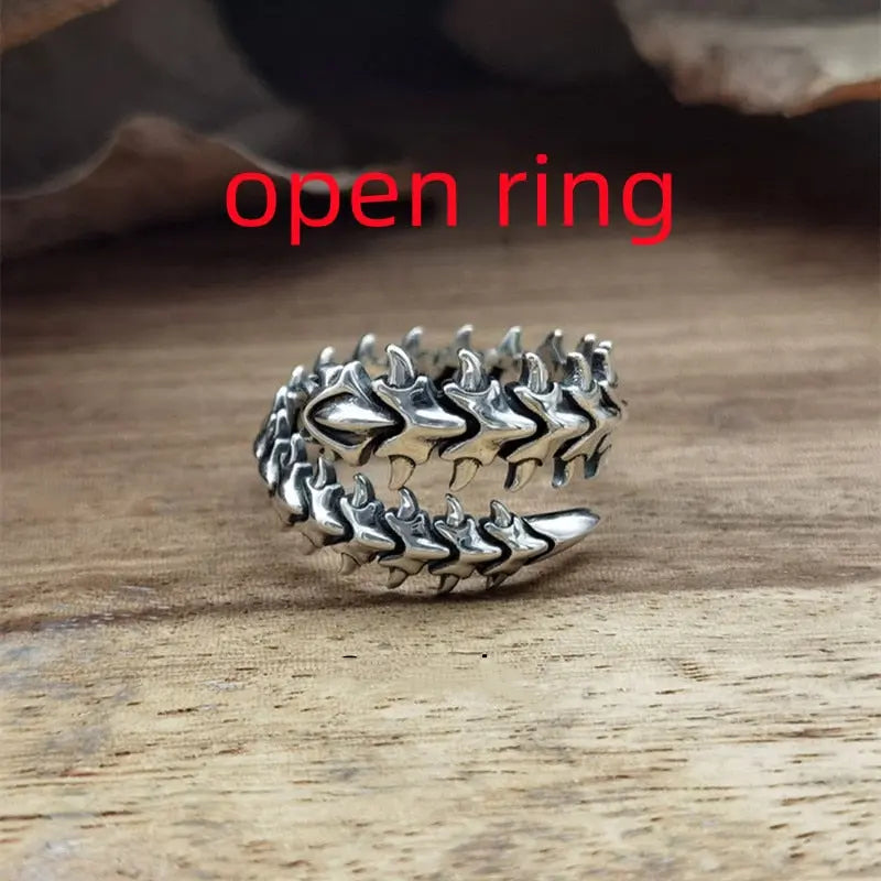 Vintage Dragon Spine Dragon Bone Ring - Open Adjustable Gothic Ring for Women and Men