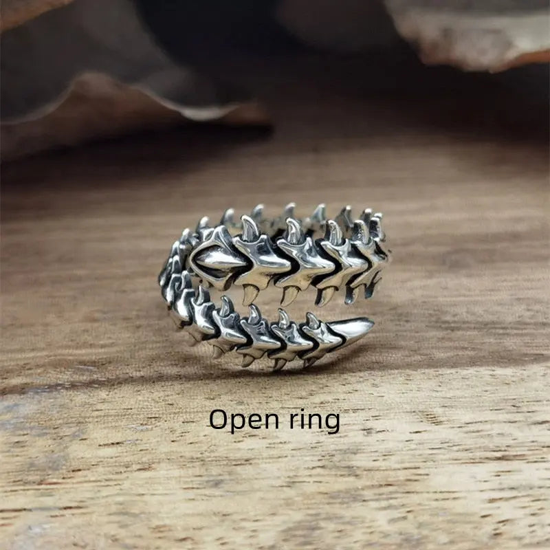 Vintage Dragon Spine Dragon Bone Ring - Open Adjustable Gothic Ring for Women and Men