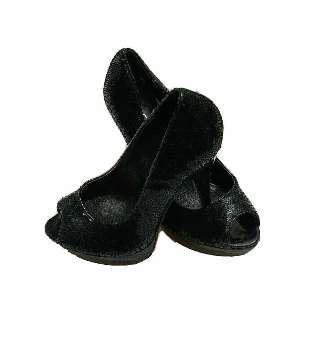 ALDO Black Sequin Stiletto Peep Toe 38/7.5 Pump Heel