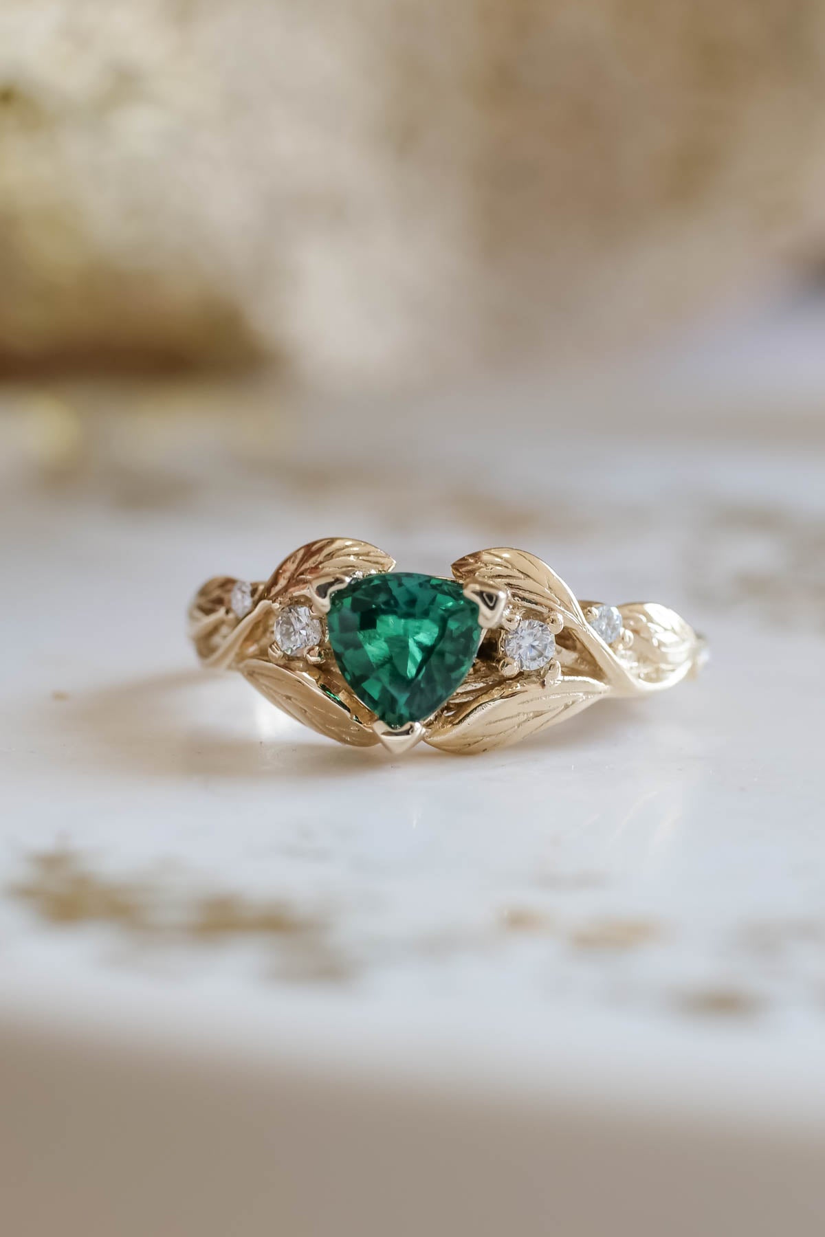 Custom order: Natural emerald trillion cut engagement ring / Clematis