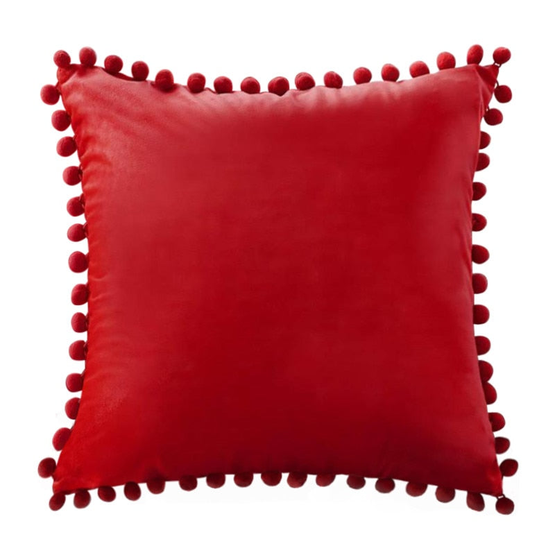 Decorative Throw Pillow Covers with Pom-Poms