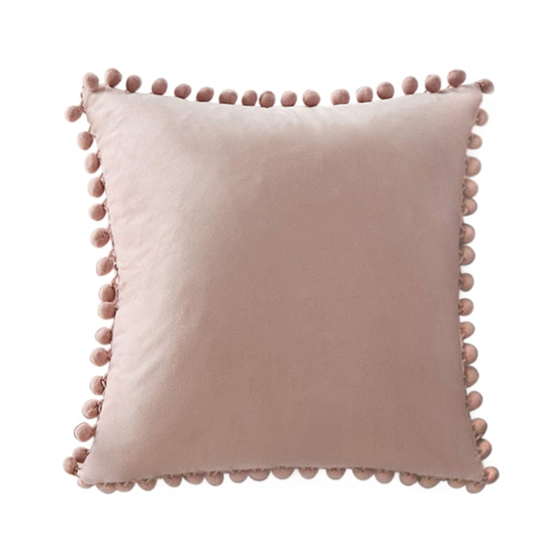 Decorative Throw Pillow Covers with Pom-Poms