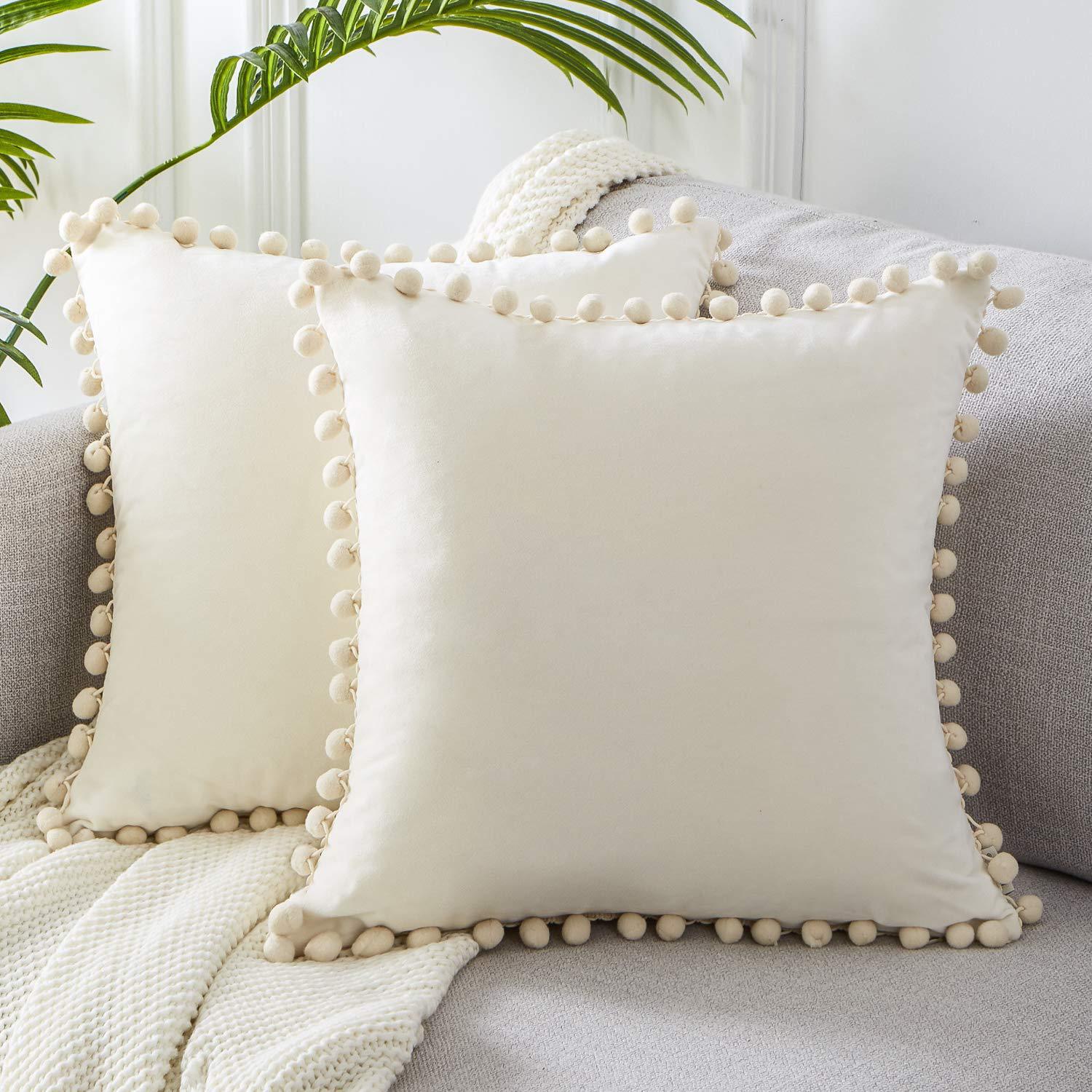 Decorative Throw Pillow Covers with Pom-Poms