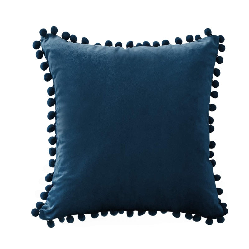 Decorative Throw Pillow Covers with Pom-Poms