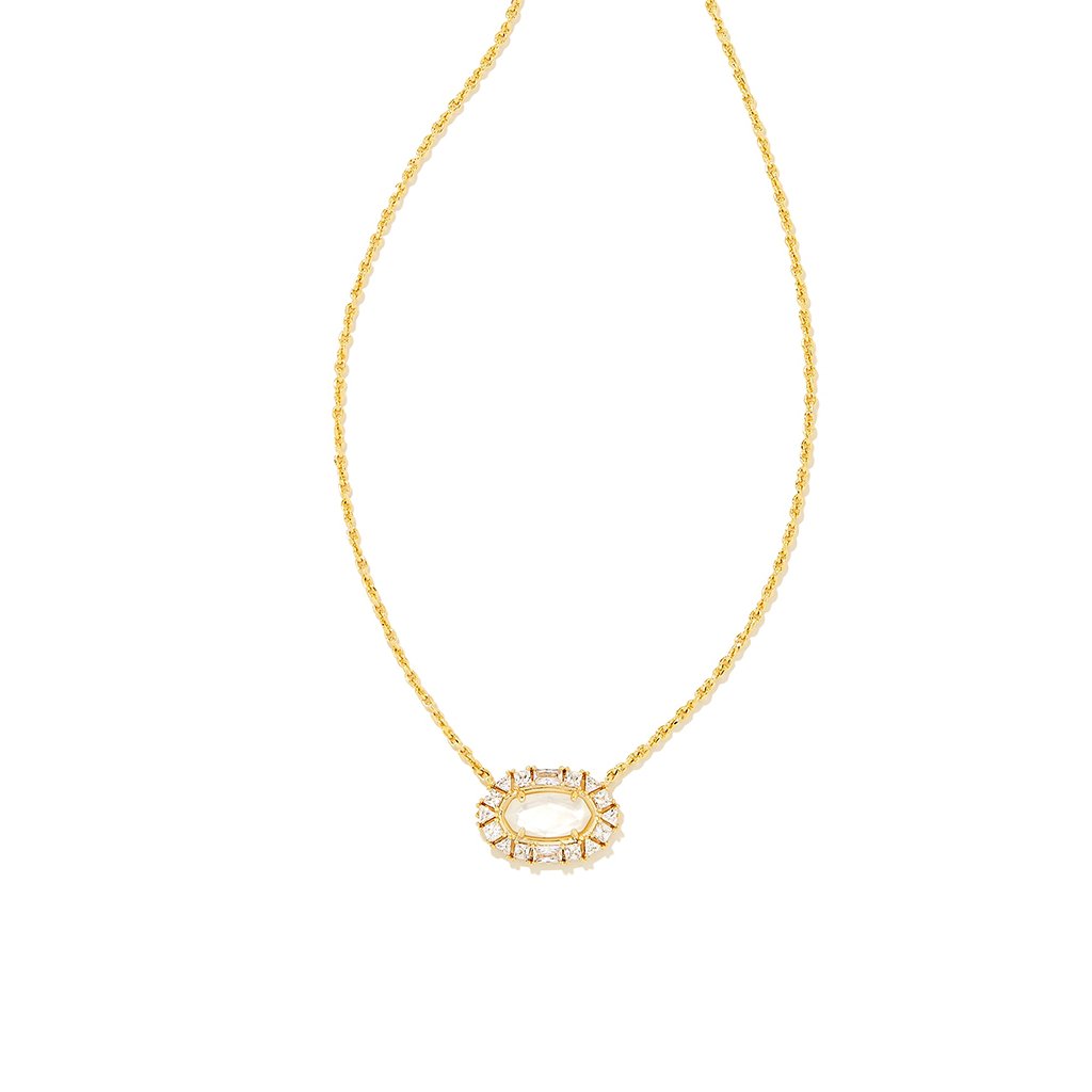 Kendra Scott : Elisa Gold Crystal Frame Short Pendant Necklace in Ivory Mother-of-Pearl