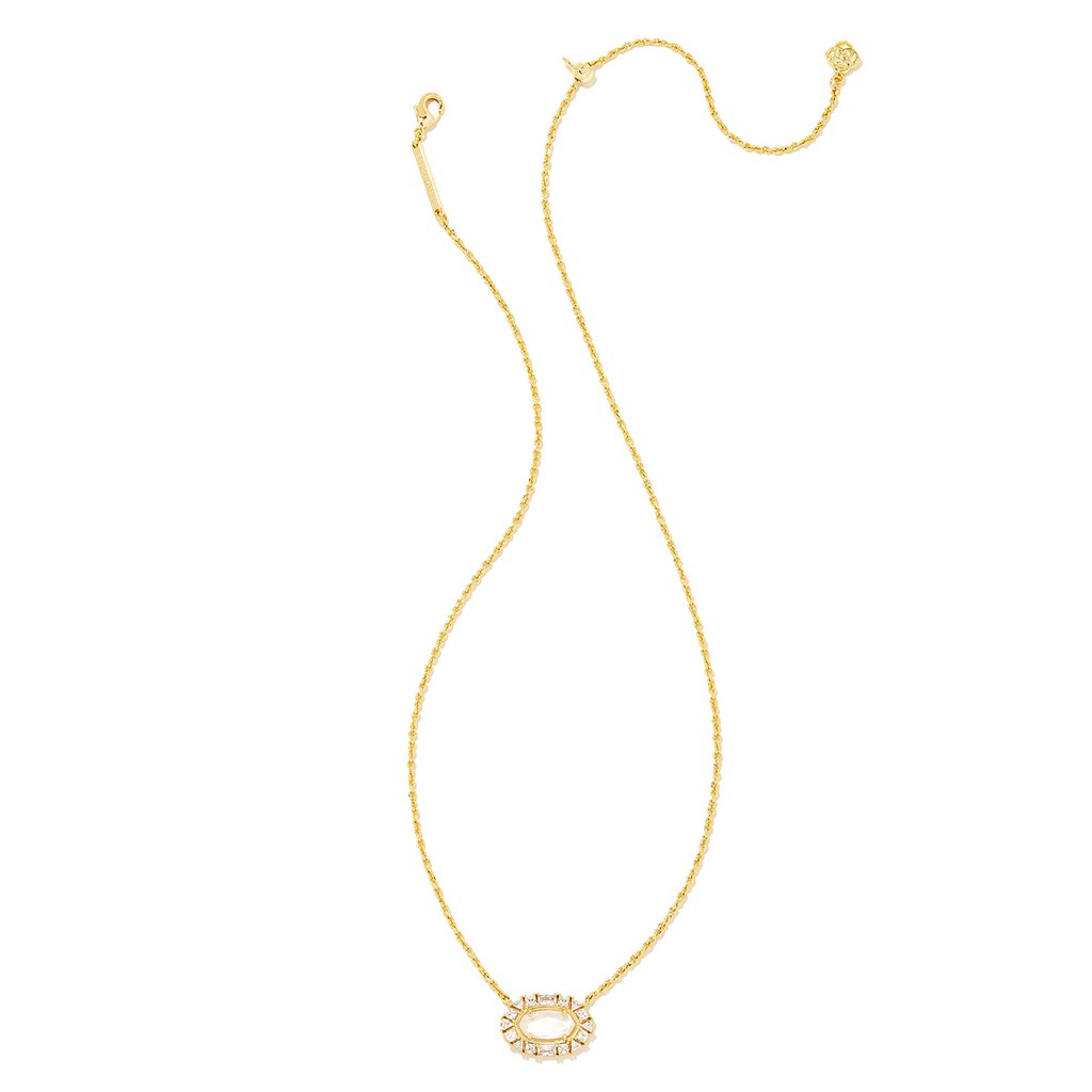 Kendra Scott : Elisa Gold Crystal Frame Short Pendant Necklace in Ivory Mother-of-Pearl