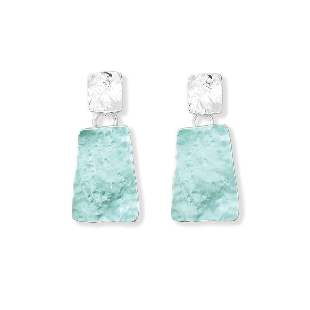 Periwinkle by Barlow : Hammered Light Aqua Enamel Drop Earrings