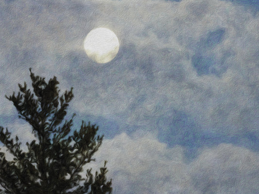 Full Moon In A Cloudy Evening Sky
