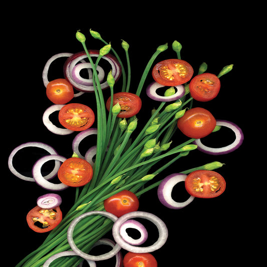 Chive Blossoms, Tomatoes & Onion