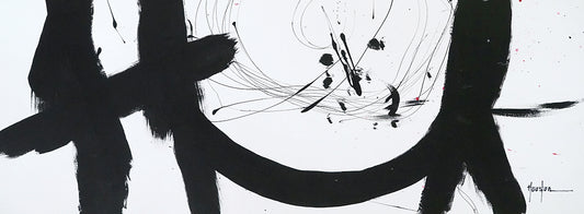 Balanced by Dan Houston is a contemporary black and white abstract painting printed on canvas or framed canvas