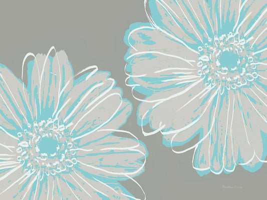 Flower Pop Sketch II-Blue and Taupe