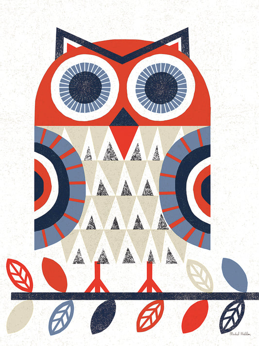 Folk Lodge Owl Red Navy