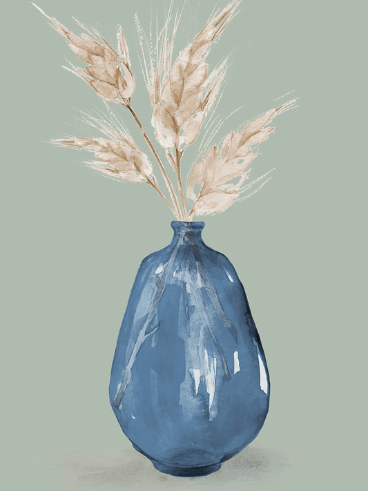 Oat Stems In Blue Vase
