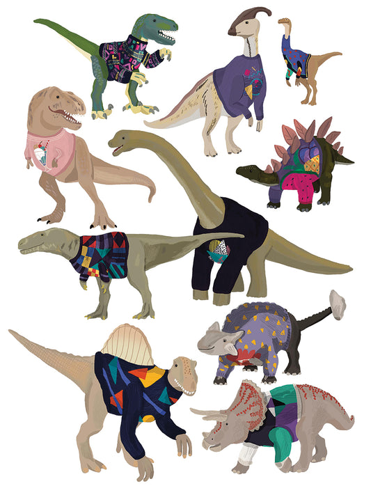 Dinosaurs in 80’s Jumpers