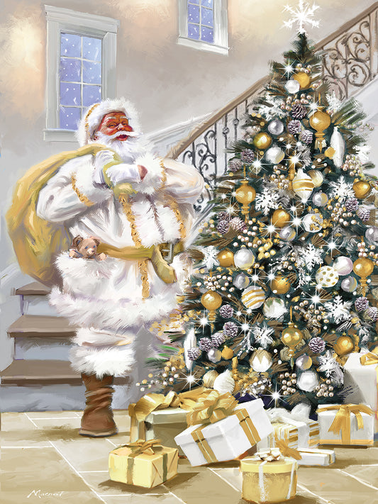Santa In White And Tree