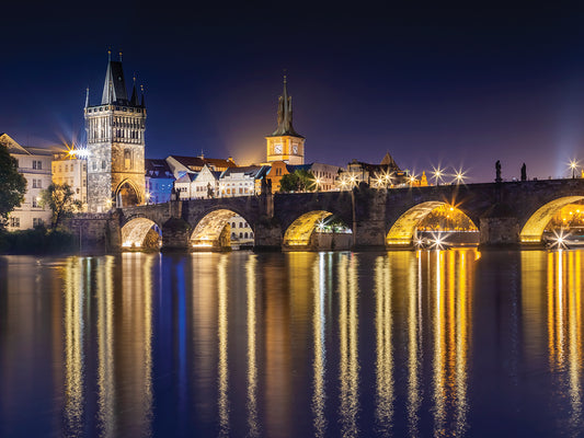 Night impression of Charles Bridge with Old Town Bridge Tower