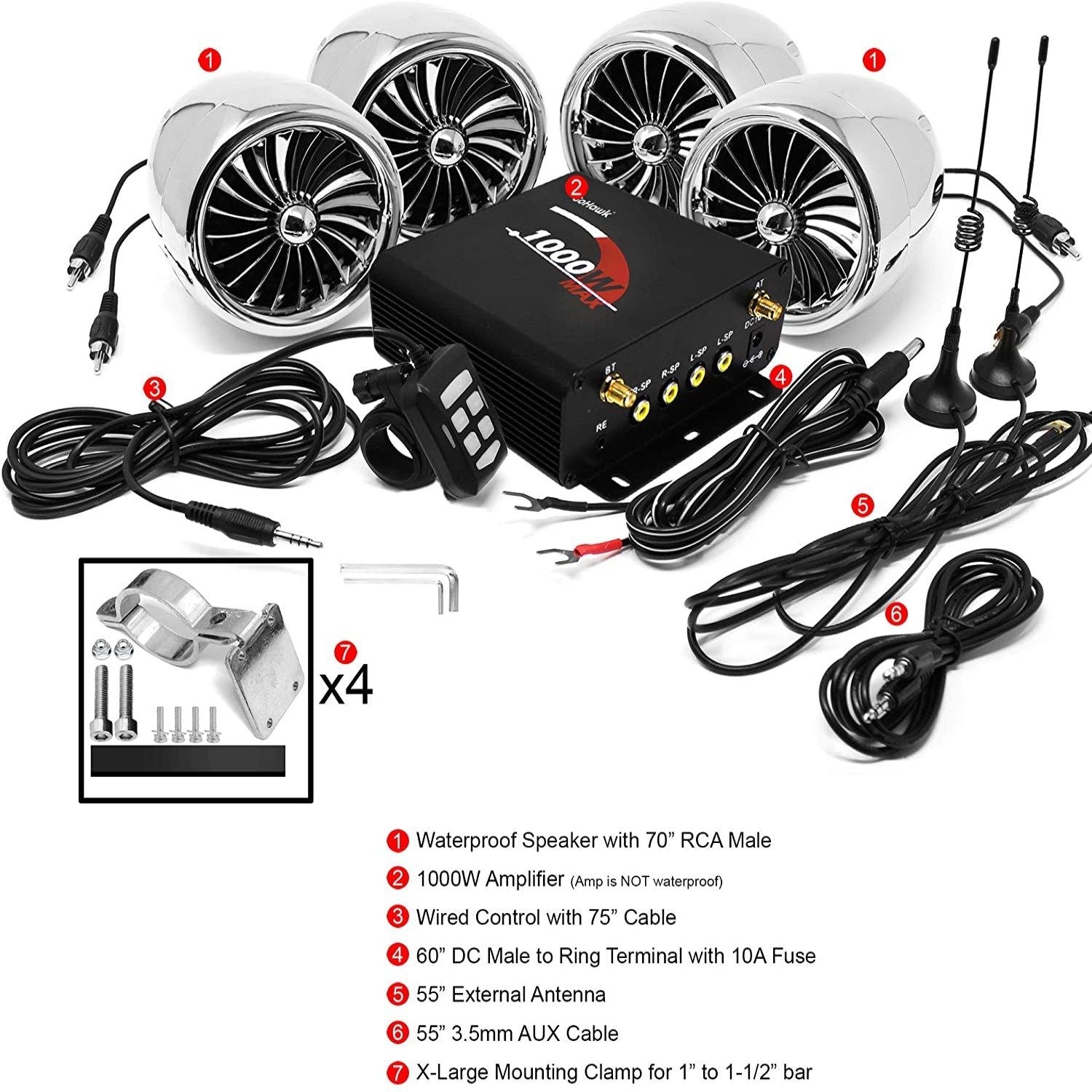 Motorcycle Bluetooth Speaker with 4 Channel 1000W Amplifier