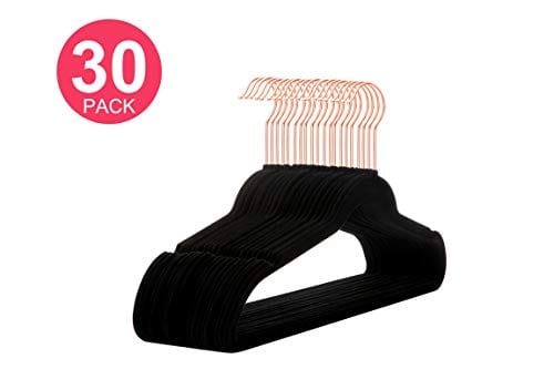 Amazon Basics Velvet Non-Slip Suit Clothes Hangers, Black/Rose Gold - Pack of 30