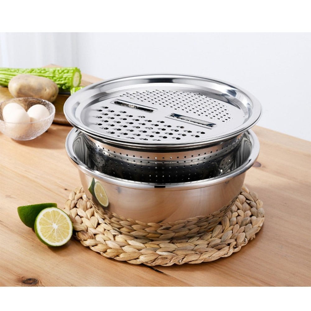 3PCS Multifunctional Stainless Steel Kitchen Graters Vegetable Slicer Vegetable Cutter Drain Basket Set Drain Basin for Fruit|Graters|