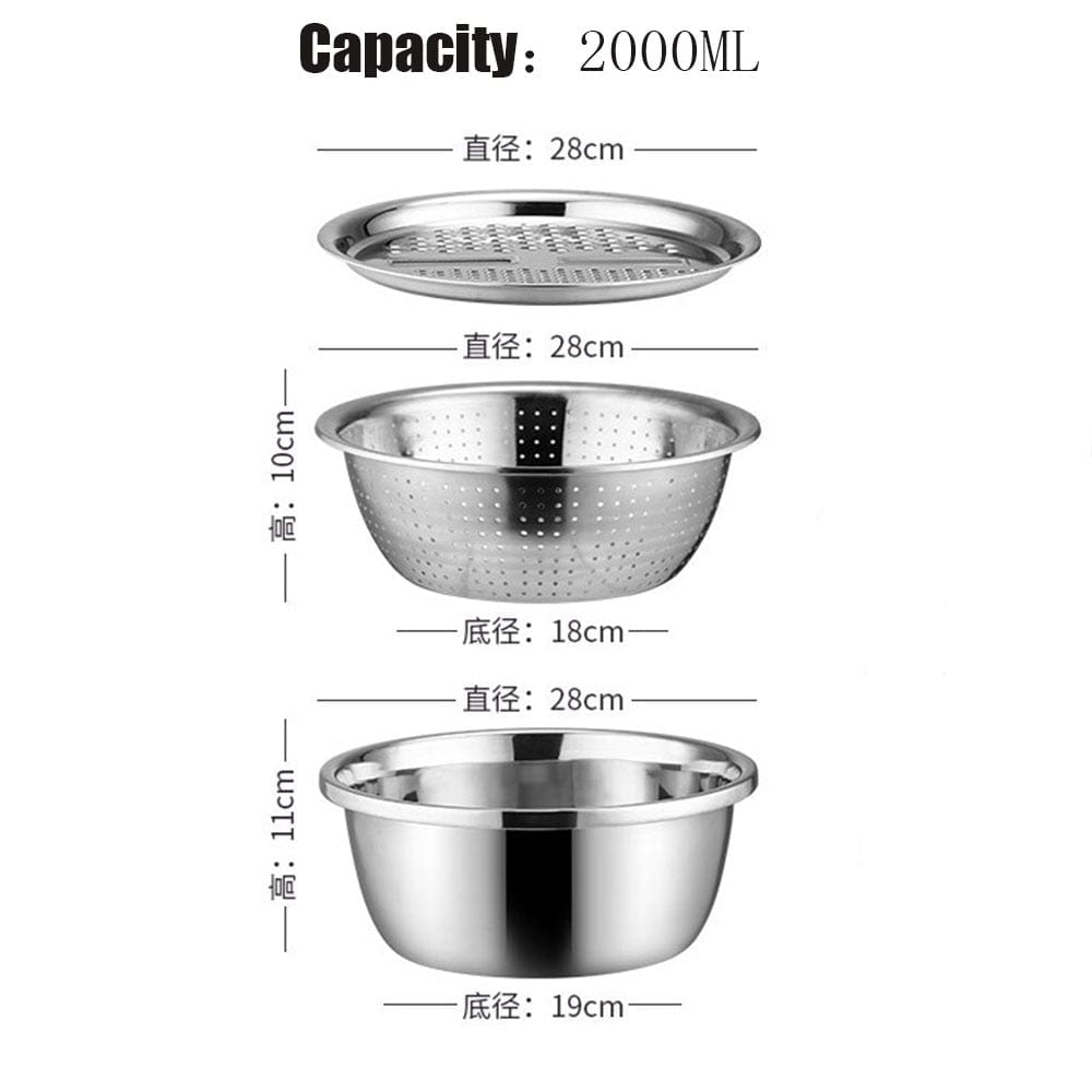 3PCS Multifunctional Stainless Steel Kitchen Graters Vegetable Slicer Vegetable Cutter Drain Basket Set Drain Basin for Fruit|Graters|