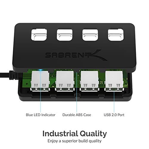 Sabrent 4-Port USB 2.0 Hub with Individual LED lit Power Switches (HB-UMLS)