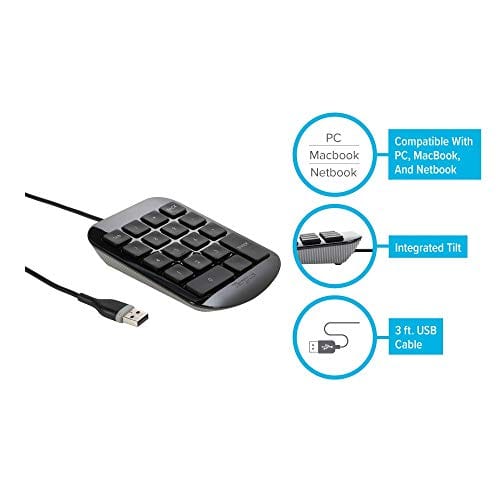 Targus Numeric Keypad with USB Port Connector, True Plug-and-Play Device, Connects with Laptop, Desktop and Other Devices, Black (AKP10US) Black/gray