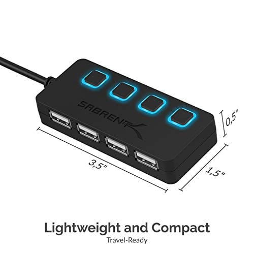 Sabrent 4-Port USB 2.0 Hub with Individual LED lit Power Switches (HB-UMLS)