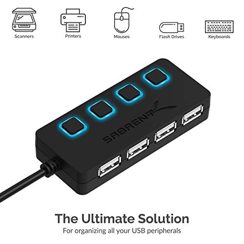 Sabrent 4-Port USB 2.0 Hub with Individual LED lit Power Switches (HB-UMLS)