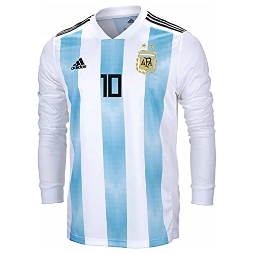 Messi #10 Argentina Home Long Sleeve Soccer Jersey- 2018/19 (XX-Large) White