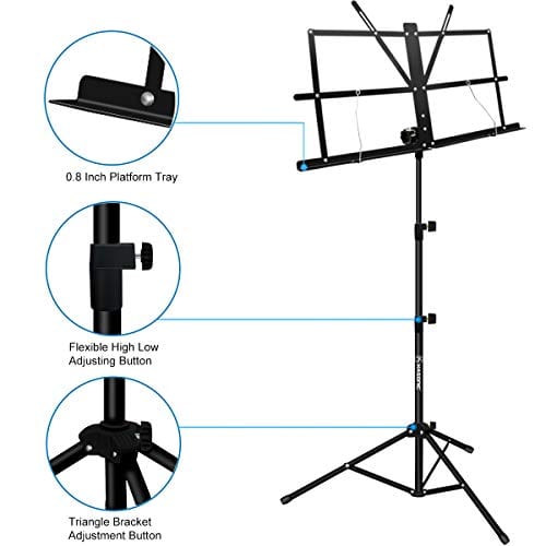 Music Stand, Kasonic 2 in 1 Dual-Use Folding Sheet Music Stand & Desktop Book Stand, Portable and Lightweight with Music Sheet Clip