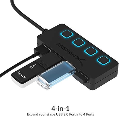 Sabrent 4-Port USB 2.0 Hub with Individual LED lit Power Switches (HB-UMLS)