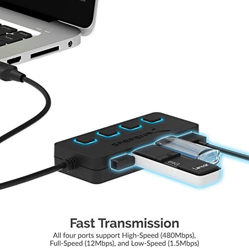 Sabrent 4-Port USB 2.0 Hub with Individual LED lit Power Switches (HB-UMLS)