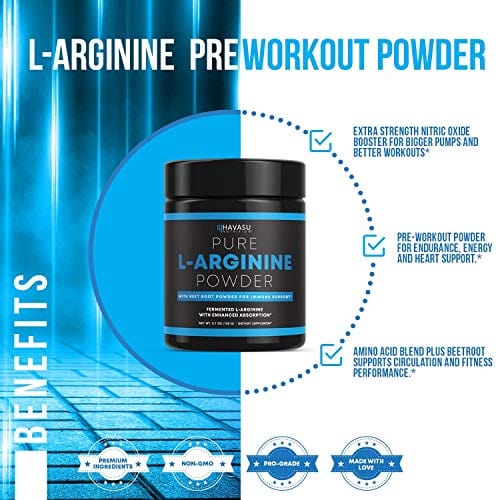 Havasu Nutrition Extra Strength L-Arginine Pre Workout Powder; 1200 mg Nitric Oxide Supplement for Muscle Growth and Energy; 30 Servings (3.7 G)