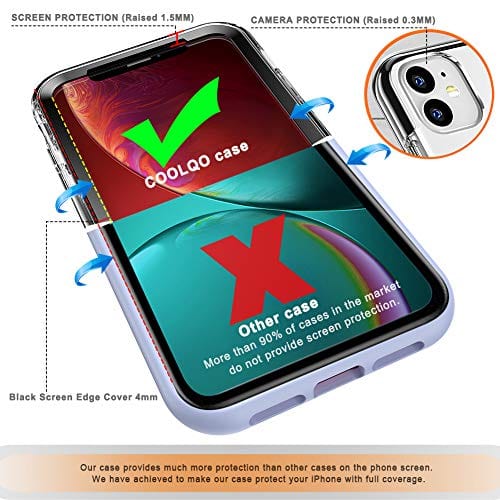 COOLQO Compatible for iPhone 11 Case, with [2 x Tempered Glass Screen Protector] Clear 360 Full Body Coverage Hard PC+Soft Silicone