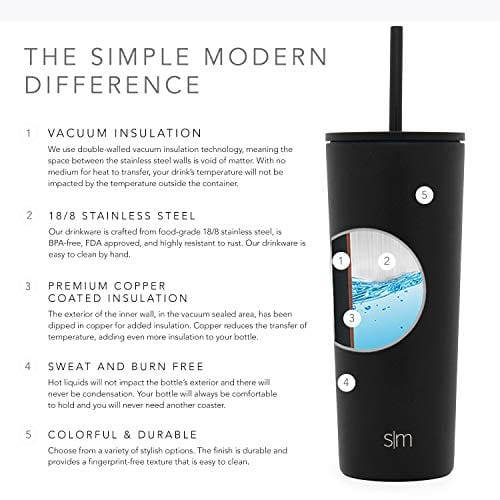 Simple Modern Classic Insulated Tumbler with Straw and Flip Lid Stainless Steel Water Bottle Iced Coffee Travel Mug Cup, 16oz