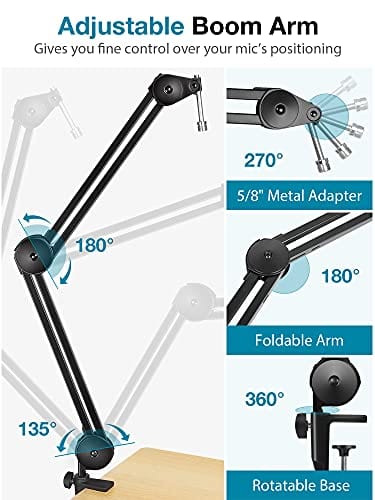 nnoGear Microphone Arm Stand, Heavy Duty Mic Arm Microphone Stand Suspension Scissor Boom Stands with Mic Clip and Cable Ties