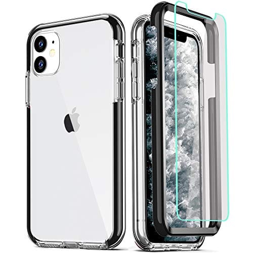 COOLQO Compatible for iPhone 11 Case, with [2 x Tempered Glass Screen Protector] Clear 360 Full Body Coverage Hard PC+Soft Silicone