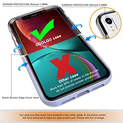 COOLQO Compatible for iPhone XR Case, with [2 x Tempered Glass Screen Protector] Clear 360 Full Body Coverage Hard PC+Soft Silicone TPU