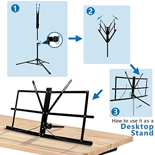 Music Stand, Kasonic 2 in 1 Dual-Use Folding Sheet Music Stand & Desktop Book Stand, Portable and Lightweight with Music Sheet Clip