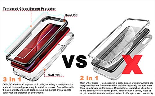 COOLQO Compatible for iPhone 11 Case, with [2 x Tempered Glass Screen Protector] Clear 360 Full Body Coverage Hard PC+Soft Silicone