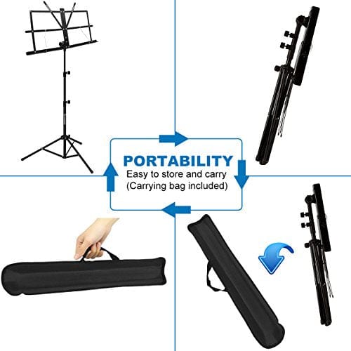 Music Stand, Kasonic 2 in 1 Dual-Use Folding Sheet Music Stand & Desktop Book Stand, Portable and Lightweight with Music Sheet Clip