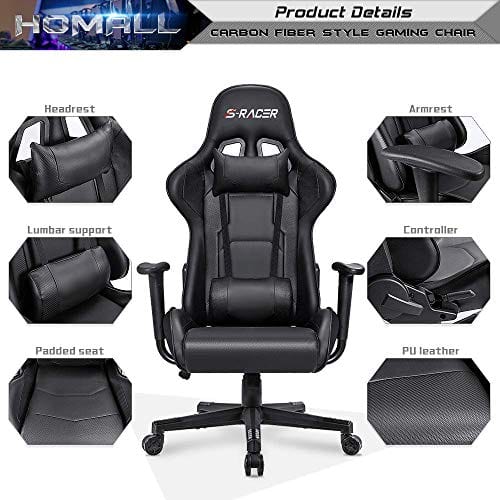 Homall Gaming Chair Office Chair High Back Computer Chair PU Leather Desk Chair PC Racing Executive Ergonomic Adjustable Swivel Task Chair