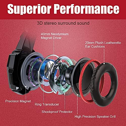 BENGOO Stereo Pro Gaming Headset for PS4, PC, Xbox One Controller, Noise Cancelling Over Ear Headphones with Mic, LED Light, Bass Surround