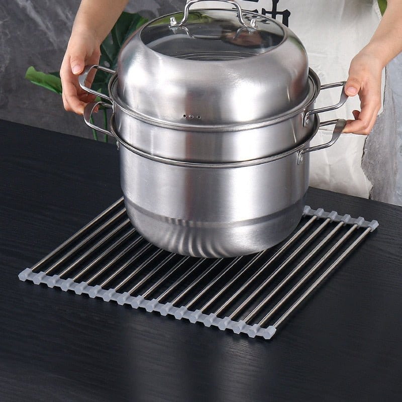 Stainless Steel Folding Dish Drainer Drying Rack Over Sink Roll Up Drainers Multipurpose Storage Organizer Holder Tray Kitchen|Racks & Holders|