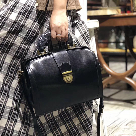 Women's Leather Doctor Style Handbag Purse