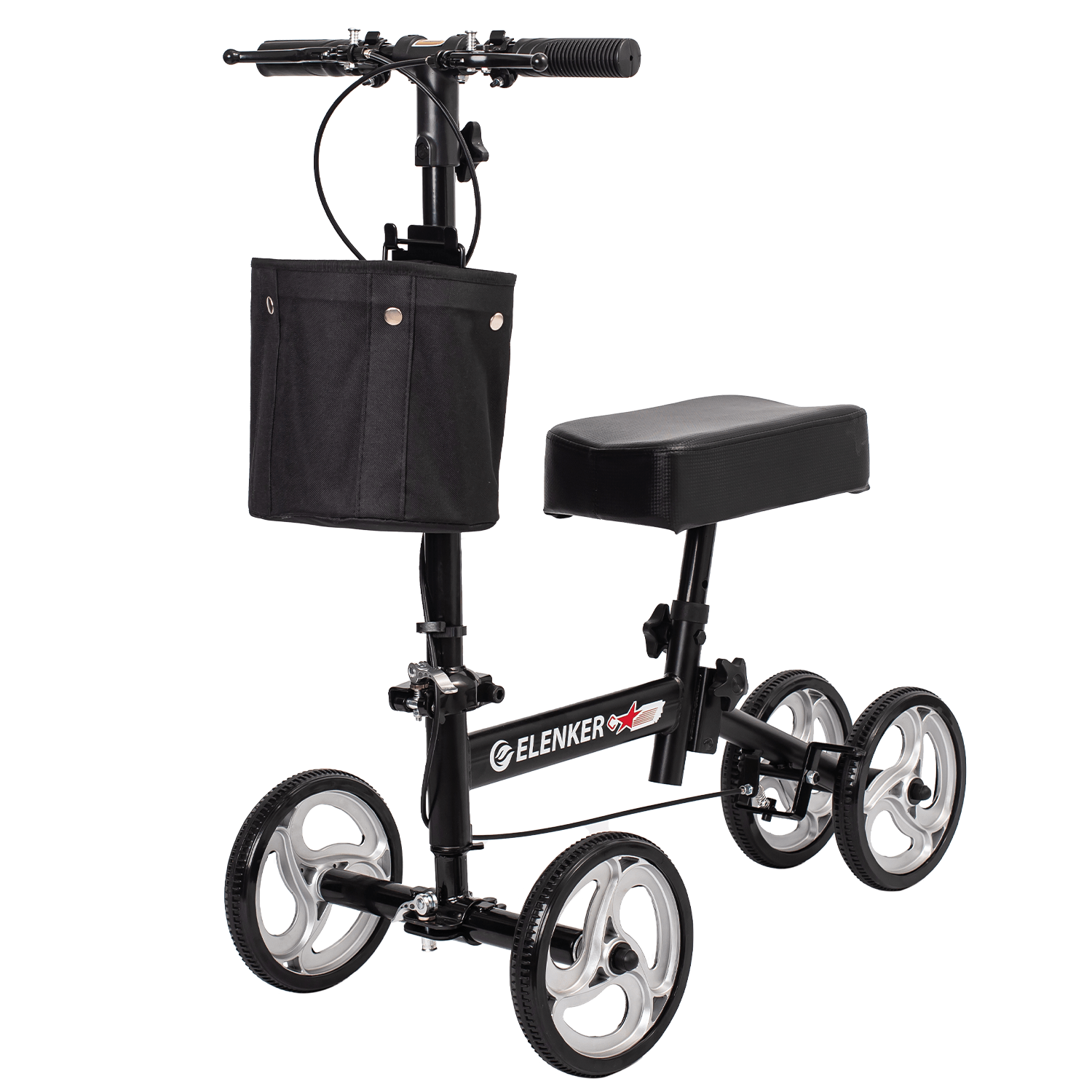 ELENKER? YF-9003B Knee Scooter With Basket Dual Braking System For Ankle And Foot Injured Black