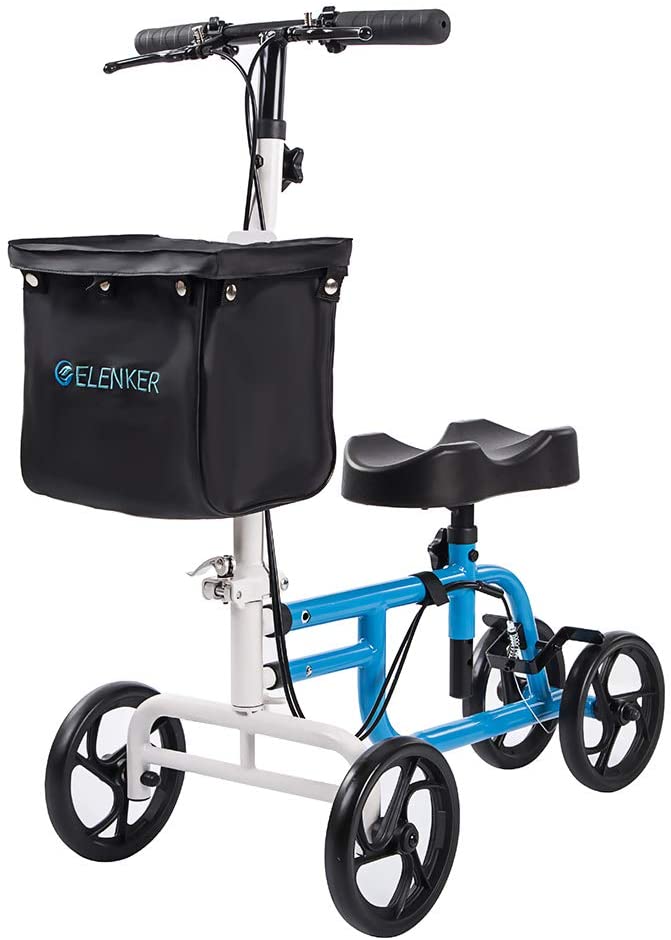 HFK-9225 ELENKER? Best Value Walker Steerable Medical Scooter Crutch Alternative with Dual Braking System White and Blue