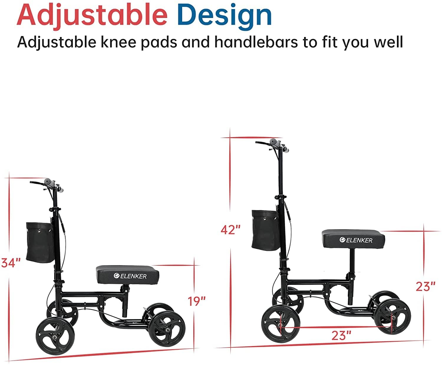 KGH-9161A  ELENKER?  Steerable Knee Walker Deluxe Medical Scooter for Foot Injuries Compact Crutches Alternative Black