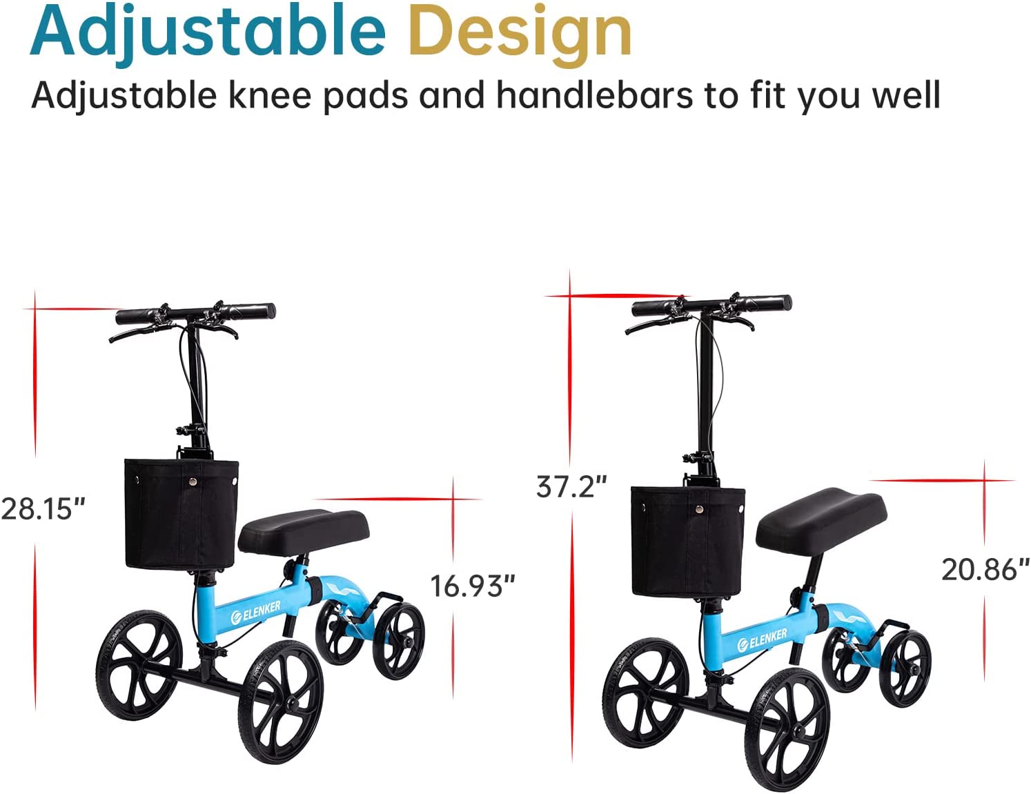 MT-9251 ELENKER?  Best Value Knee Walker Steerable Medical Scooter Crutch Alternative with Dual Braking System Sky Blue