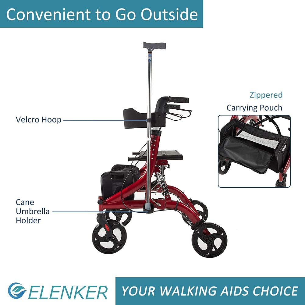 HFK-9211 ELENKER? Rollator Walker Shock Absorbing Carrying Bag for Seniors Red